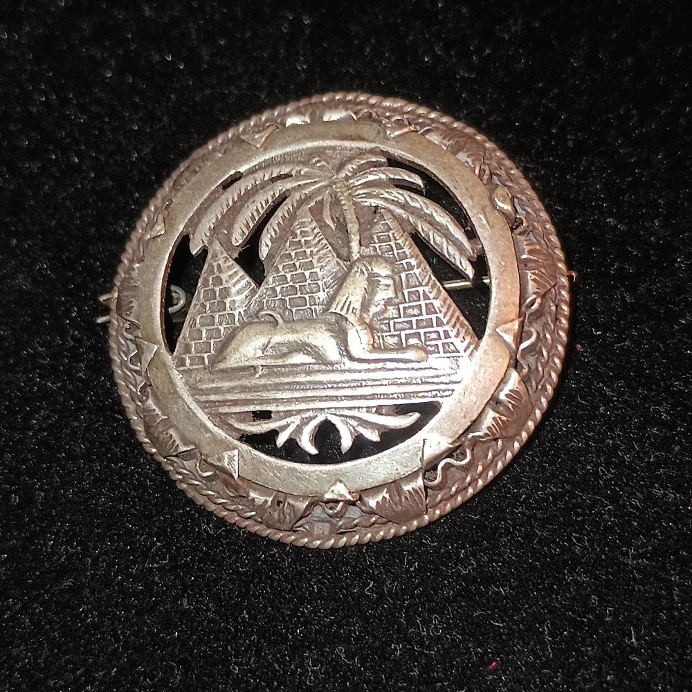 Vintage Sterling Old Egyptian Cut Work Sphinx  Brooch/Pendant